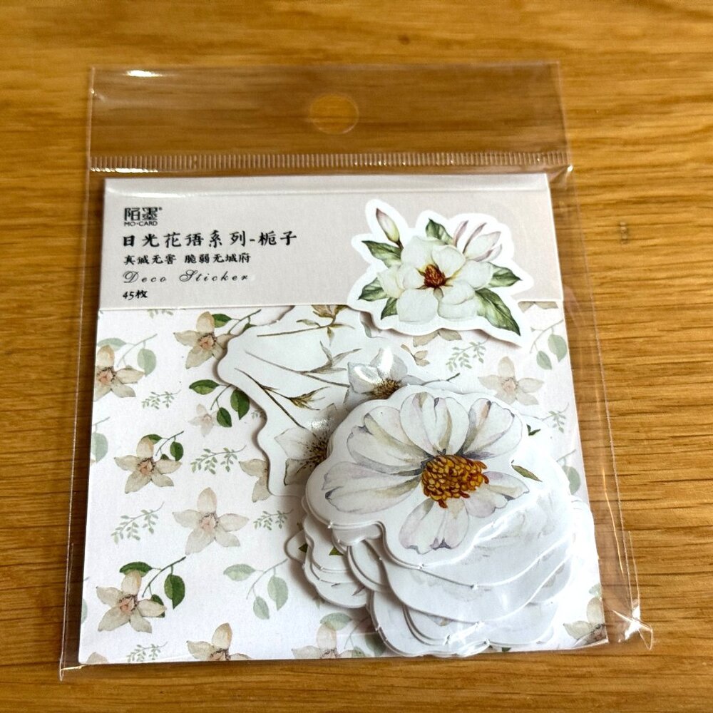 MO-CARD Deco Stickers: 45-Piece Floral Stickers, White Varietals